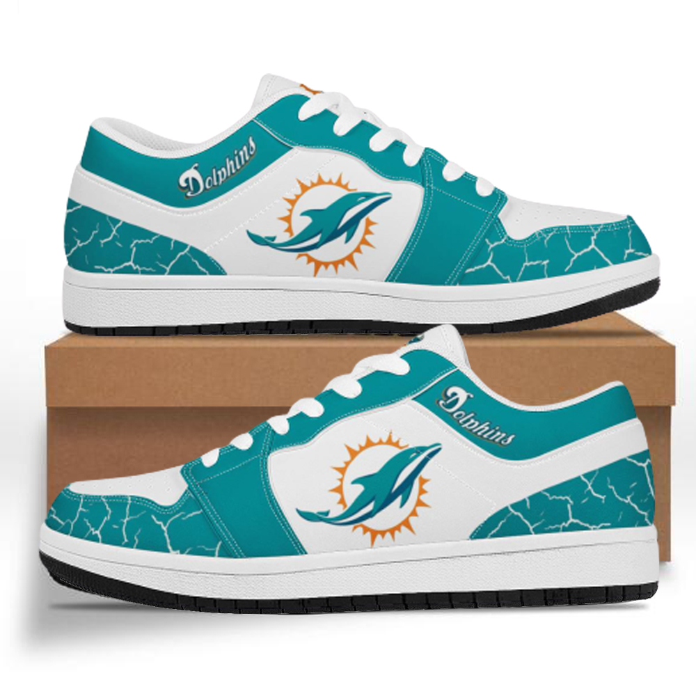 Women's Miami Dolphins Low Top Leather AJ1 Sneakers 001